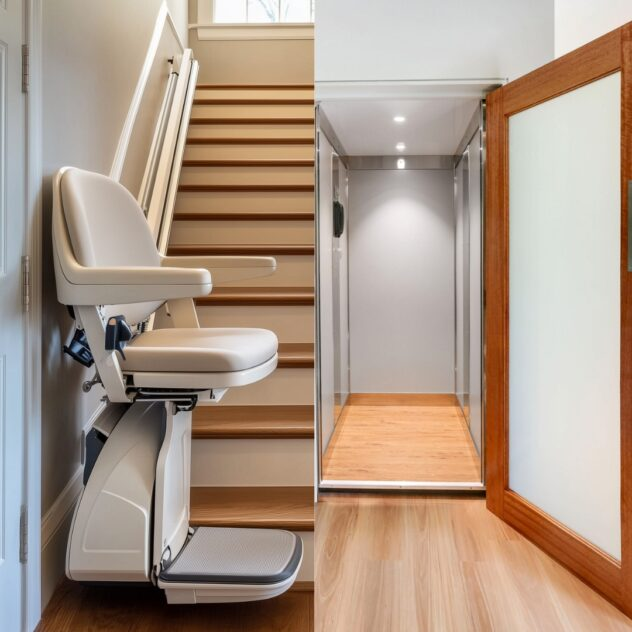 Professional stairlift installation on wooden stairs in a modern home